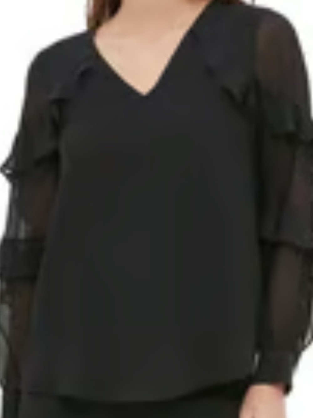 Black V-Neck Ruffle Sleeve Women's Top